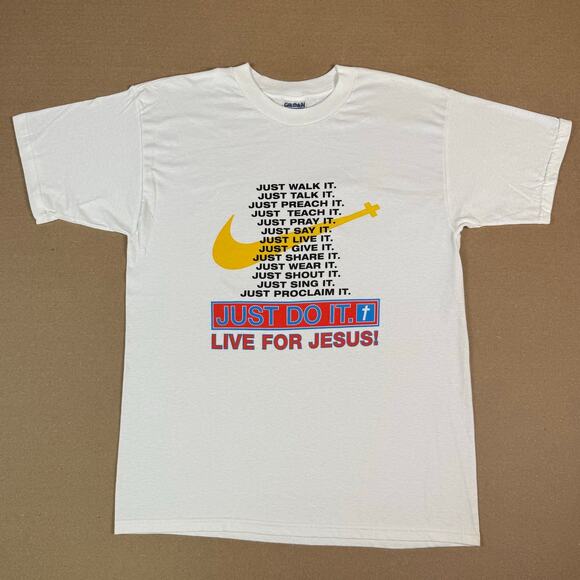 Vintage Nike Jesus Tee Shirt Just Do It Live for Jesus 90s Size Large - Picture 1 of 6